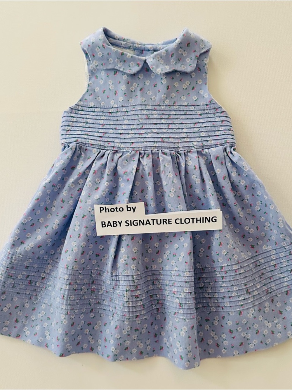 Laura Ashley 12 Months Baby Girl Blue Floral Corduroy Dress Vintage